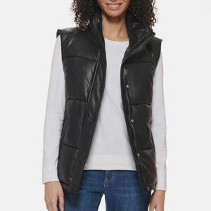 Marc New York Performance Faux Leather Quilted Puffer Black Vest Size M